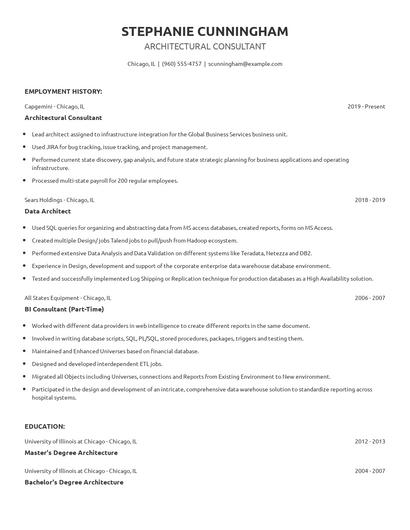 Architectural Consultant Resume