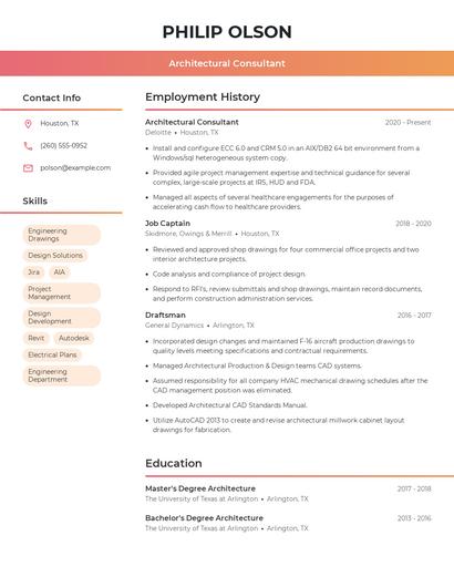 Architectural Consultant Resume