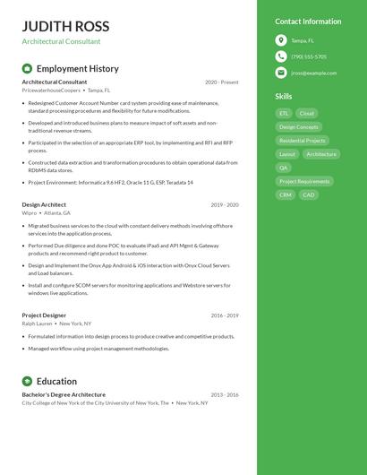 Architectural Consultant Resume