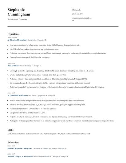 Architectural Consultant Resume