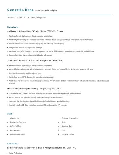 Architectural Designer Resume