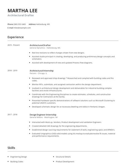Architectural Drafter Resume