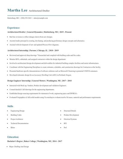 Architectural Drafter Resume