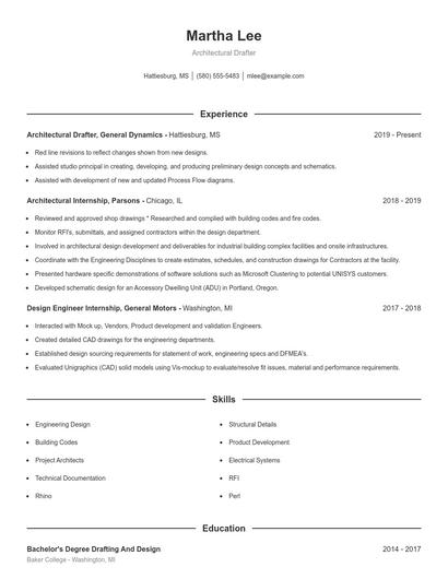 Architectural Drafter Resume