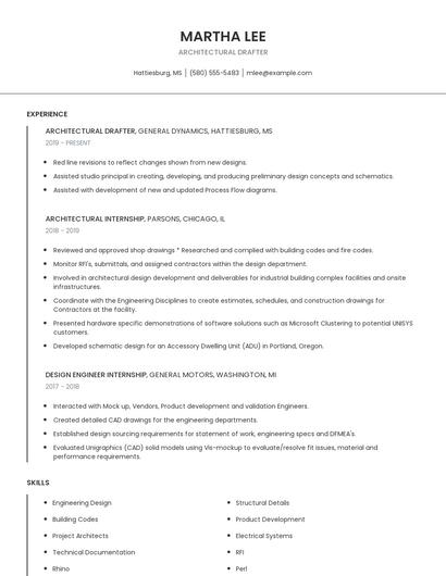 Architectural Drafter Resume