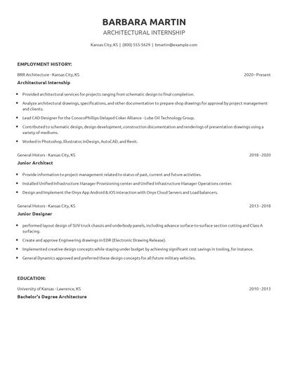 Architectural Internship Resume