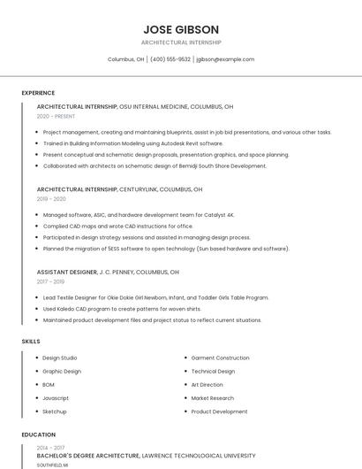 Architectural Internship Resume