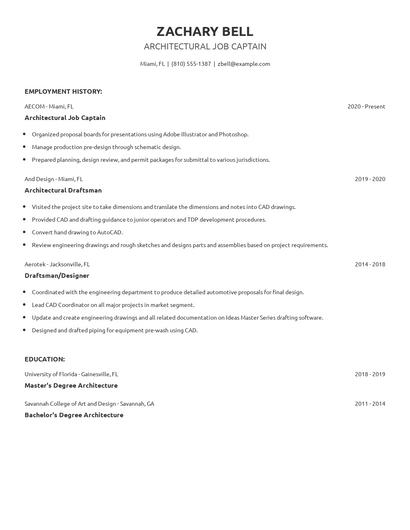 Architectural Job Captain Resume