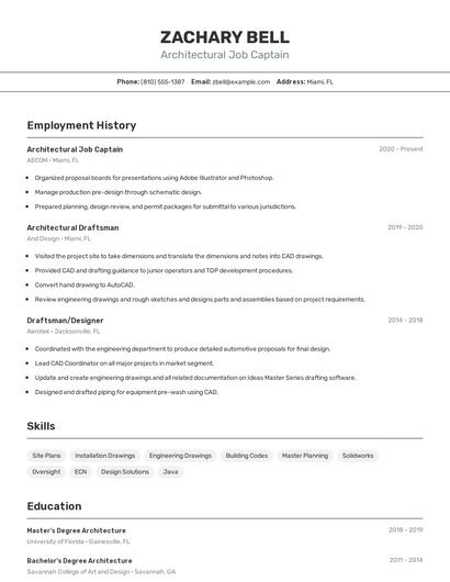 Architectural Job Captain Resume