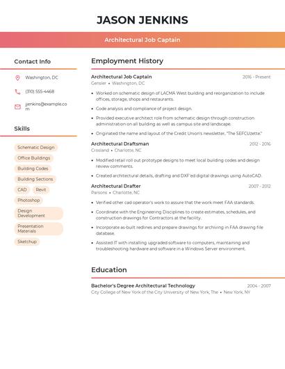 Architectural Job Captain Resume