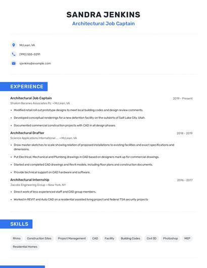 Architectural Job Captain Resume