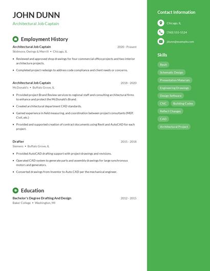 Architectural Job Captain Resume