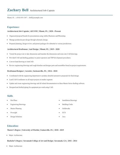 Architectural Job Captain Resume