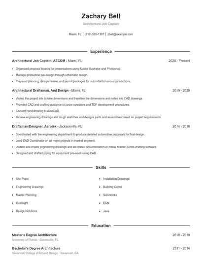 Architectural Job Captain Resume