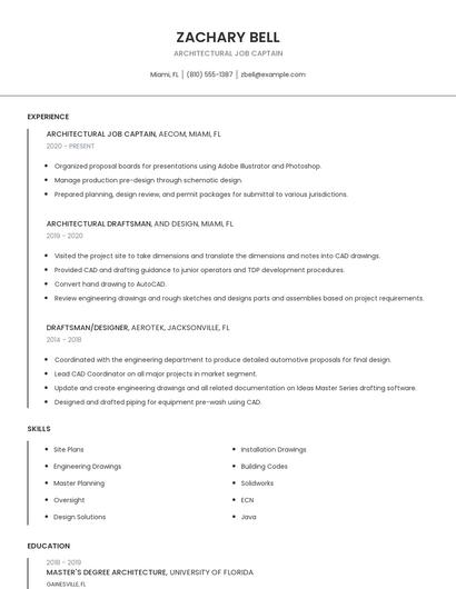 Architectural Job Captain Resume