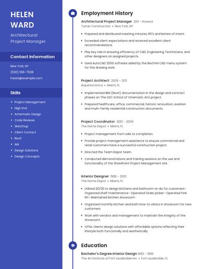 Architectural Project Manager Resume
