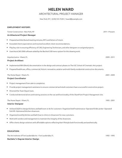 Architectural Project Manager Resume