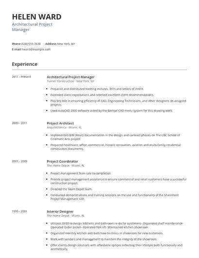 Architectural Project Manager Resume
