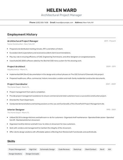 Architectural Project Manager Resume