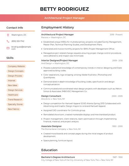 Architectural Project Manager Resume