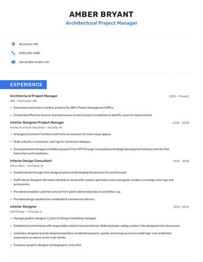 Architectural Project Manager Resume