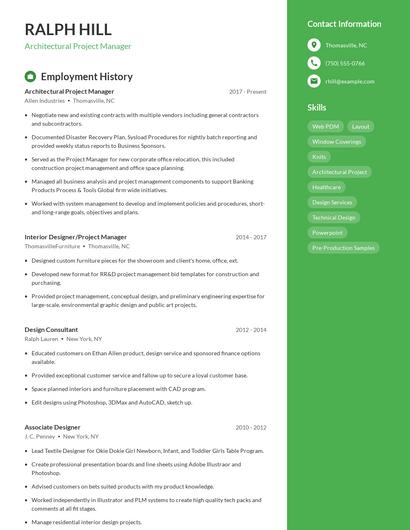 Architectural Project Manager Resume