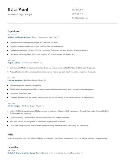 Architectural Project Manager Resume