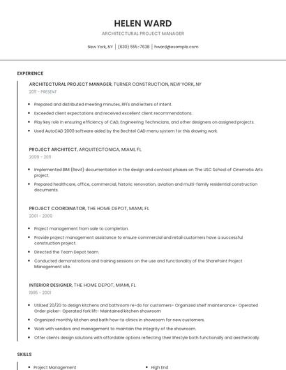 Architectural Project Manager Resume