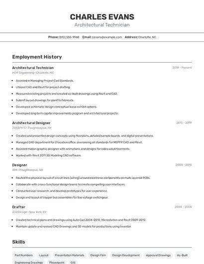 Architectural Technician Resume