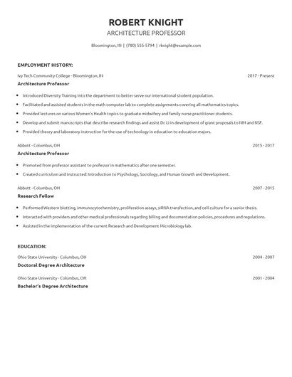 Architecture Professor Resume