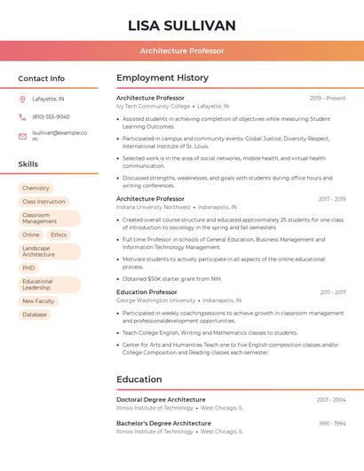 Architecture Professor Resume