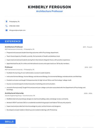 Architecture Professor Resume