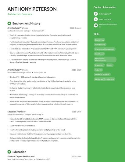 Architecture Professor Resume