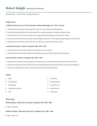 Architecture Professor Resume