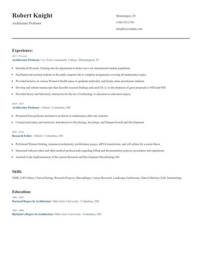 Architecture Professor Resume