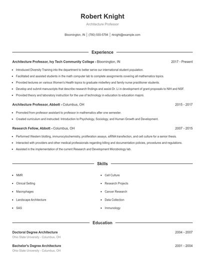 Architecture Professor Resume