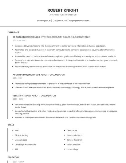 Architecture Professor Resume