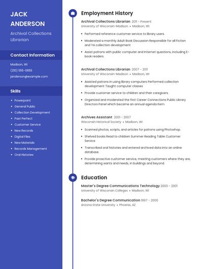 Archival Collections Librarian Resume