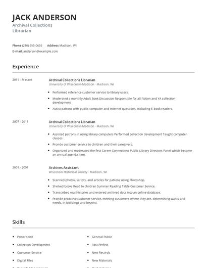 Archival Collections Librarian Resume