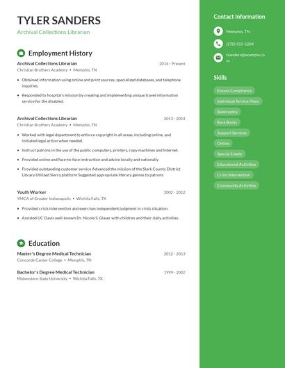 Archival Collections Librarian Resume