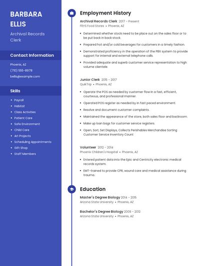 Archival Records Clerk Resume