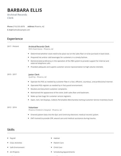 Archival Records Clerk Resume
