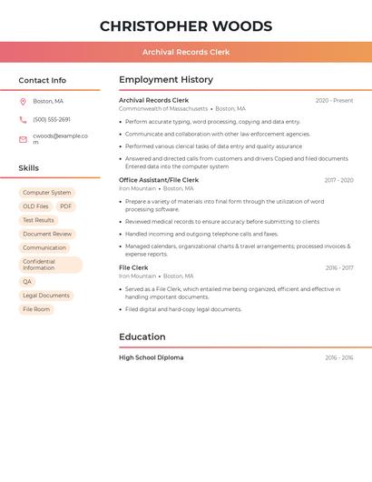 Archival Records Clerk Resume