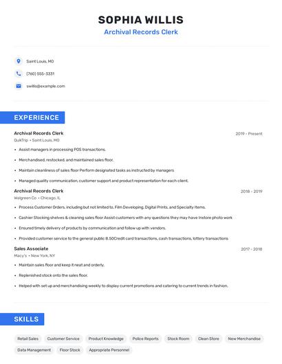 Archival Records Clerk Resume