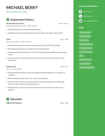 Archival Records Clerk Resume