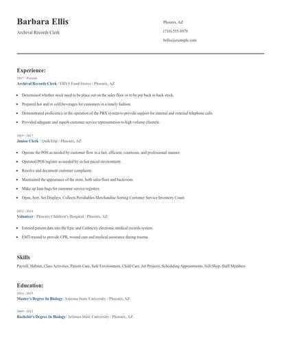 Archival Records Clerk Resume