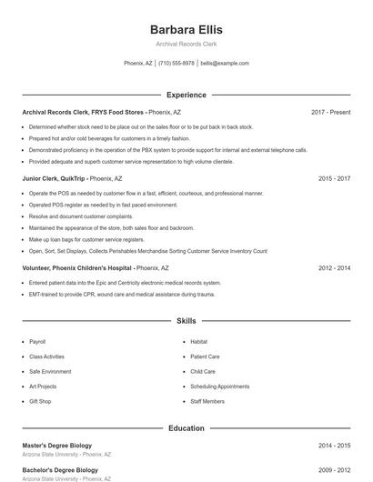 Archival Records Clerk Resume