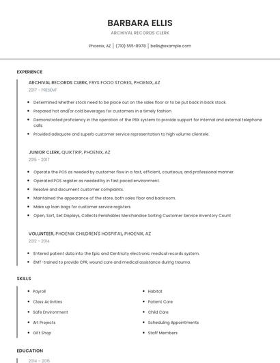 Archival Records Clerk Resume
