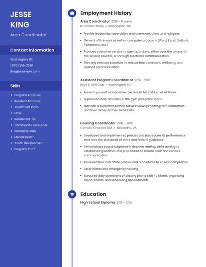 Area Coordinator Resume