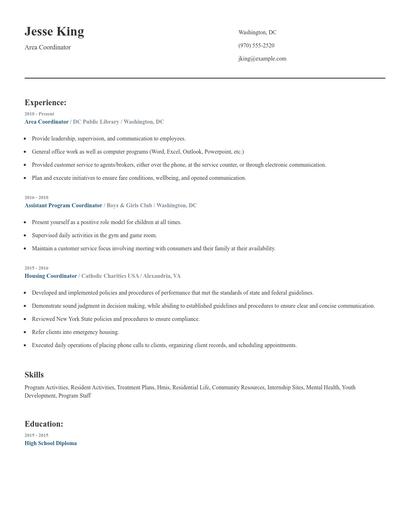 Area Coordinator Resume